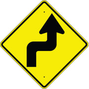 SHARP RIGHT TURN AHEAD  - WARNING TRAFFIC SIGN - SHARP RIGHT TURN AHEAD  - WARNING TRAFFIC SIGN, 36” DIA, Aluminum (.080) EGP Reflective