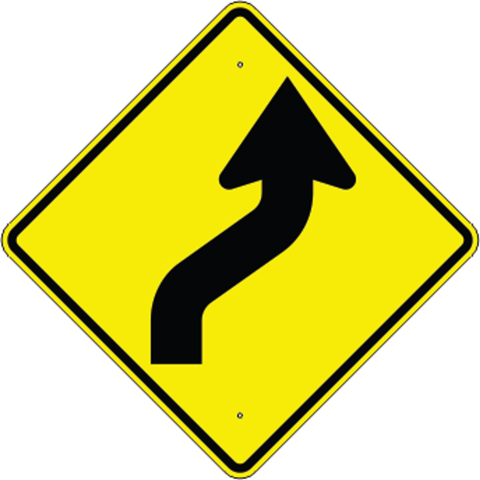 SHARP RIGHT CURVE AHEAD  - WARNING TRAFFIC SIGN - SHARP RIGHT CURVE AHEAD  - WARNING TRAFFIC SIGN, 36” DIA, Aluminum (.080) EGP Reflective