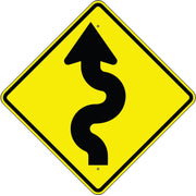 WINDING ROAD AHEAD LEFT - WARNING TRAFFIC SIGN - WINDING ROAD AHEAD LEFT - WARNING TRAFFIC SIGN , 30” DIA, Aluminum (.080) EGP Reflective