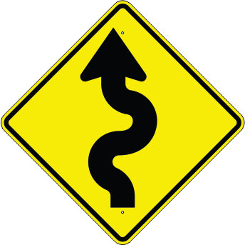 WINDING ROAD AHEAD LEFT - WARNING TRAFFIC SIGN
