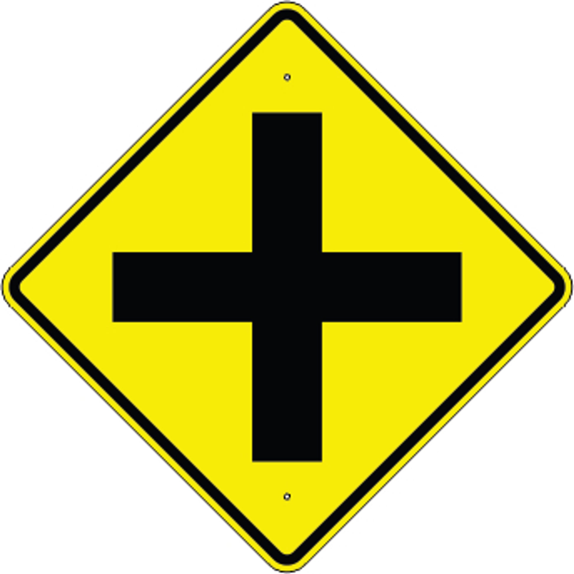 4-WAY INTERSECTION AHEAD SYMBOL - WARNNG TRAFFIC SIGN - 4-WAY INTERSECTION AHEAD SYMBOL - WARNNG TRAFFIC SIGN, 36” DIA, Aluminum (.080) EGP Reflective