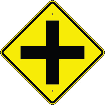 4-WAY INTERSECTION AHEAD SYMBOL - WARNNG TRAFFIC SIGN