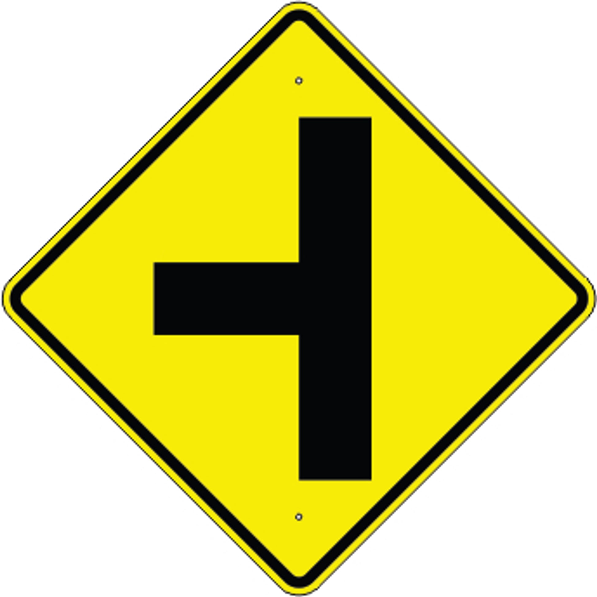 2-WAY INTERSECTION AHEAD SYMBOL - WARNING TRAFFIC SIGN - 2-WAY INTERSECTION AHEAD SYMBOL - WARNING TRAFFIC SIGN, 36” DIA, Aluminum (.080) EGP Reflective