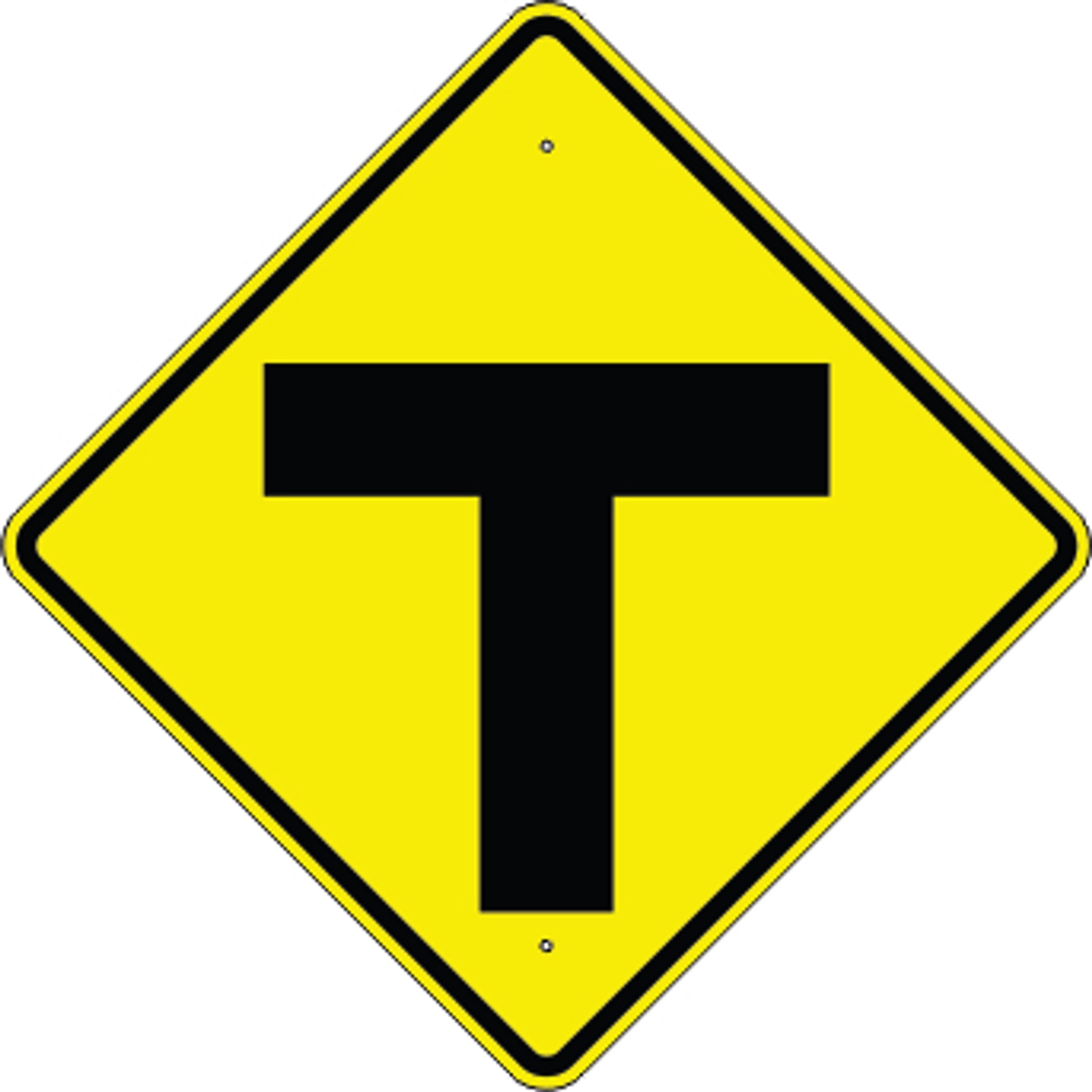 MERGING INTERSECTION AHEAD SYMBOL - ROAD ENDS - WARNING TRAFFIC SIGN - MERGING INTERSECTION AHEAD SYMBOL - ROAD ENDS - WARNING TRAFFIC SIGN, 36” DIA, Aluminum (.080) EGP Reflective