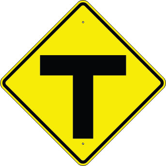 MERGING INTERSECTION AHEAD SYMBOL - ROAD ENDS - WARNING TRAFFIC SIGN