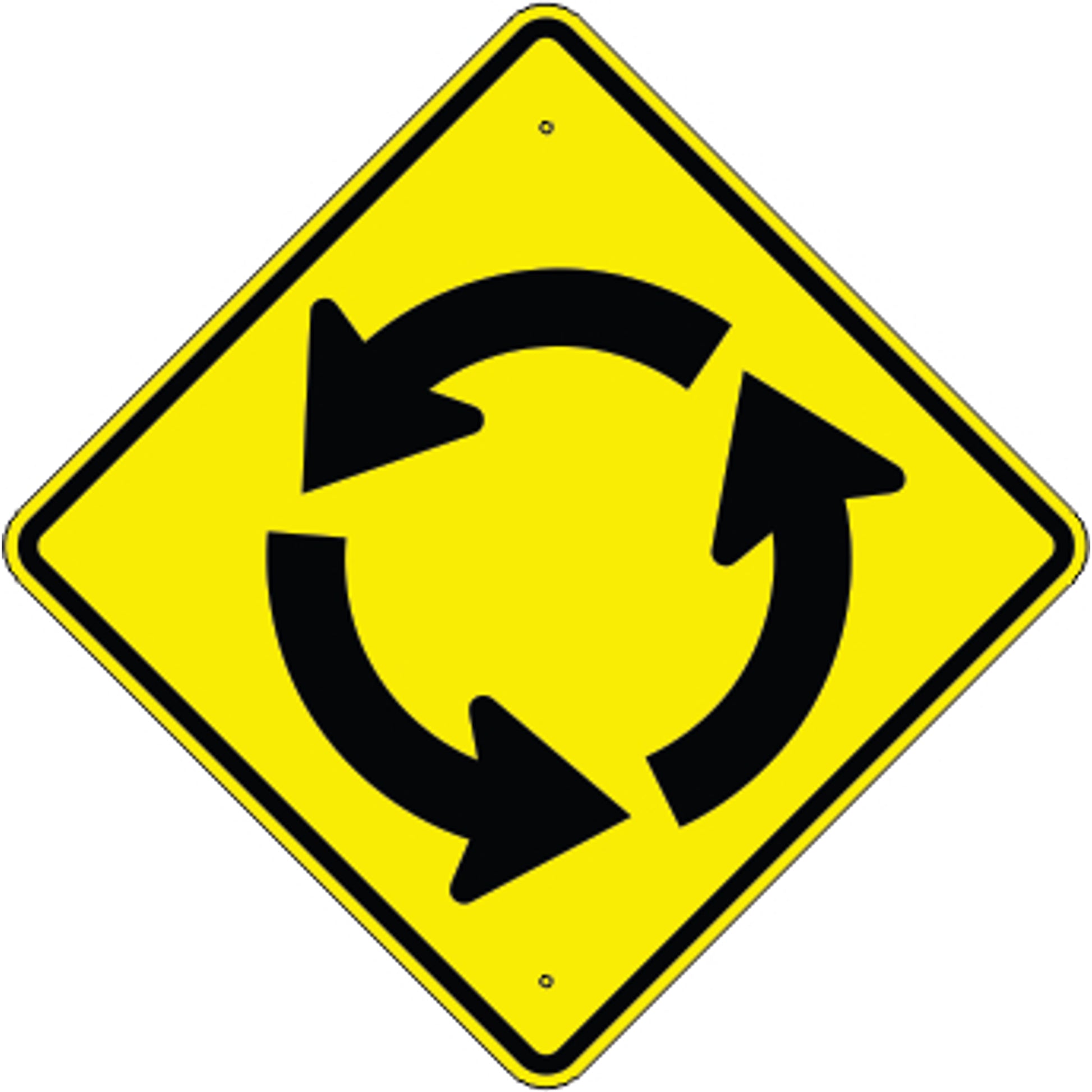TRAFFIC CIRCLE AHEAD SYMBOL - WARNING TRAFFIC SIGN - TRAFFIC CIRCLE AHEAD SYMBOL - WARNING TRAFFIC SIGN, 36” DIA, Aluminum (.080) EGP Reflective