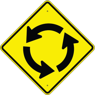 TRAFFIC CIRCLE AHEAD SYMBOL - WARNING TRAFFIC SIGN - TRAFFIC CIRCLE AHEAD SYMBOL - WARNING TRAFFIC SIGN, 36” DIA, Aluminum (.080) EGP Reflective