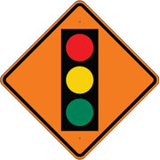 TRAFFIC LIGHT AHEAD PICTO - WARNING TRAFFIC SIGN - TRAFFIC LIGHT AHEAD PICTO - WARNING TRAFFIC SIGN, 48” DIA, Aluminum (.080) HIP Reflective