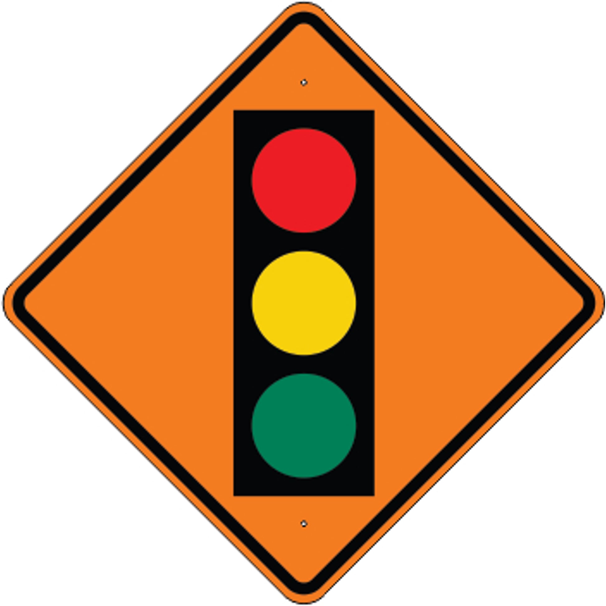 TRAFFIC LIGHT AHEAD PICTO - WARNING TRAFFIC SIGN - TRAFFIC LIGHT AHEAD PICTO - WARNING TRAFFIC SIGN, 48” DIA, Aluminum (.080) HIP Reflective