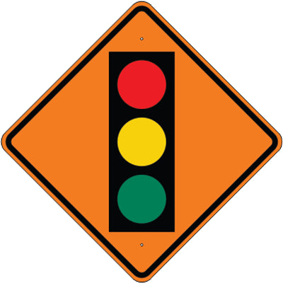 TRAFFIC LIGHT AHEAD PICTO - WARNING TRAFFIC SIGN - TRAFFIC LIGHT AHEAD PICTO - WARNING TRAFFIC SIGN, 48” DIA, Aluminum (.080) HIP Reflective