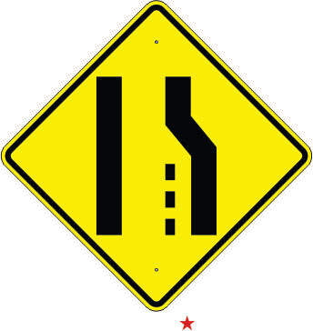 RIGHT LANE ENDS SYMBOL - WARNING TRAFFIC SIGN