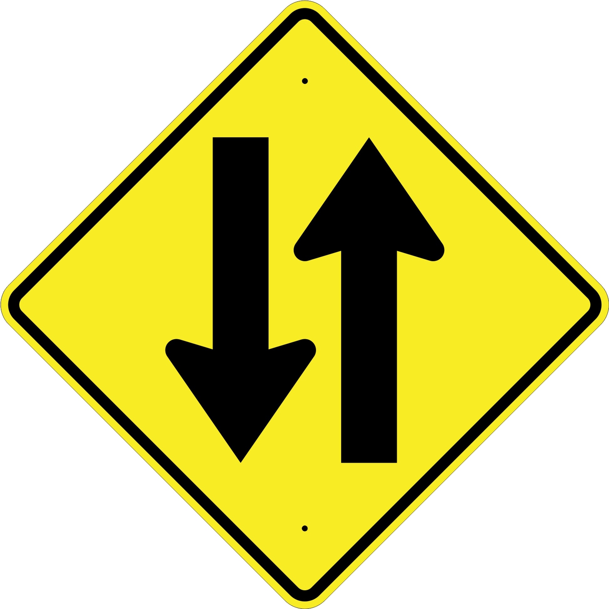 TWO WAY TRAFFIC SYMBOL - TRAFFIC WARNING SIGN - TWO WAY TRAFFIC SYMBOL - TRAFFIC WARNING SIGN, 30X30, Aluminum (.080) HIP Reflective
