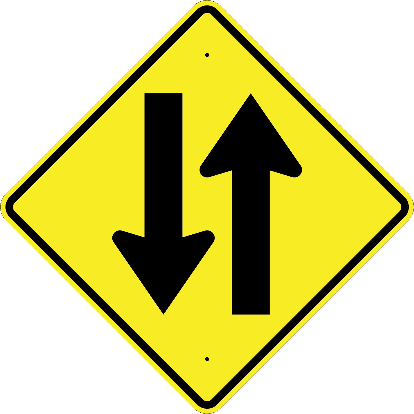 TWO WAY TRAFFIC SYMBOL - TRAFFIC WARNING SIGN - TWO WAY TRAFFIC SYMBOL - TRAFFIC WARNING SIGN, 30X30, Aluminum (.080) HIP Reflective