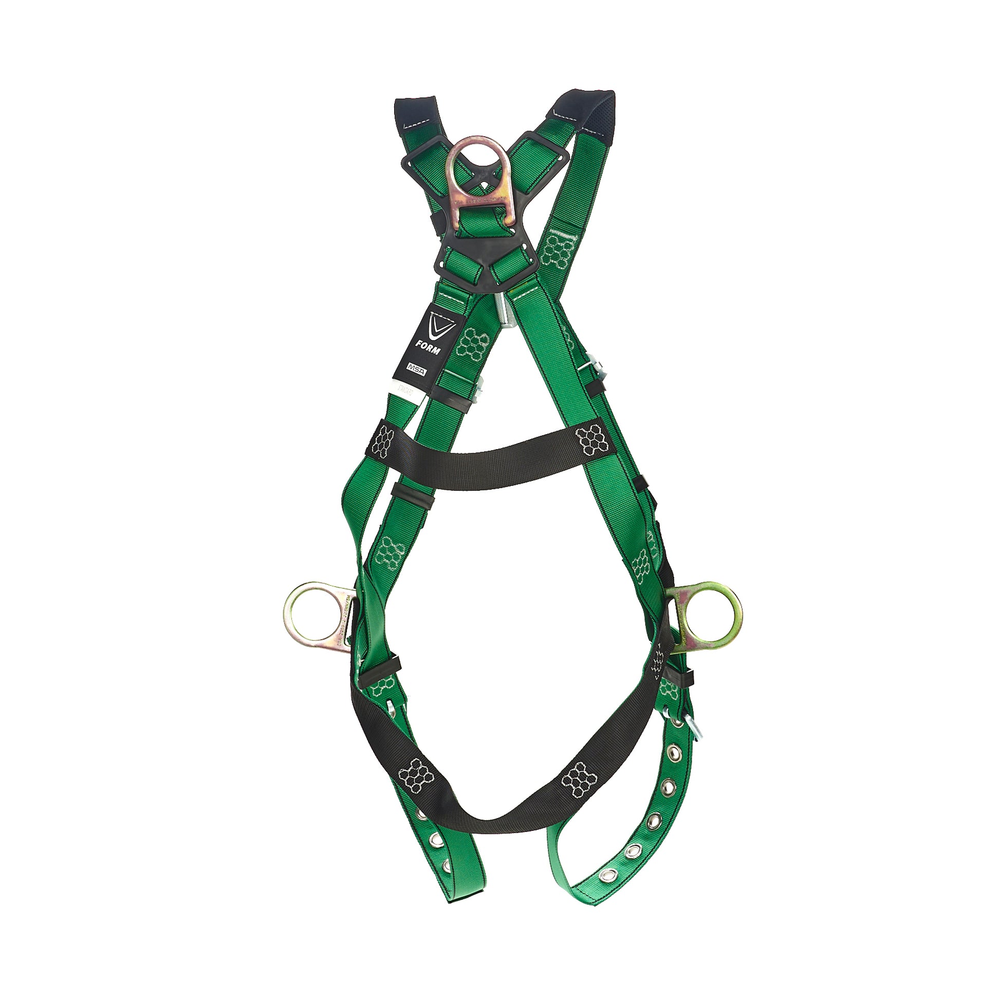 MSA V-FORM Harness w/Back & Side D-Rings - Tongue Buckle Leg Straps Quick Connect Chest Buckle - Super Extra Large - 10206064