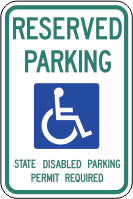 RESERVED PARKING PICTO STATE DISABLED PARKING PERMIT REQUIRED - HANDICAPPED PARKING SIGN