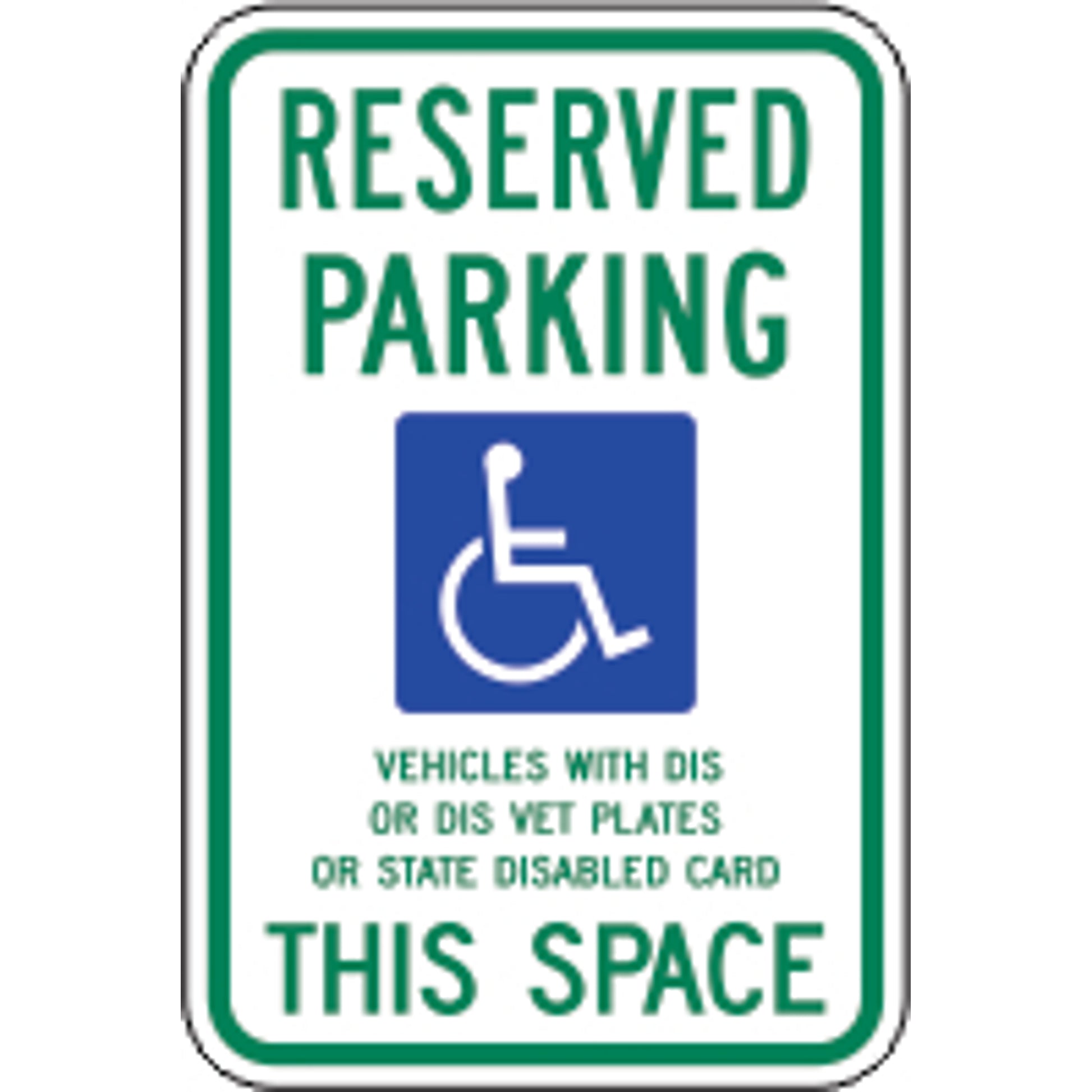 RESERVED PARKING PICTO VEHICLES WITH DIS OR DIS VET PLATES - HANDICAPPED PARKING SIGN - RESERVED PARKING PICTO VEHICLES WITH DIS OR DIS VET PLATES - HANDICAPPED PARKING SIGN, 18X12, Aluminum (.080) EGP Reflective