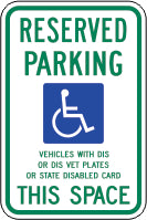 RESERVED PARKING PICTO VEHICLES WITH DIS OR DIS VET PLATES - HANDICAPPED PARKING SIGN