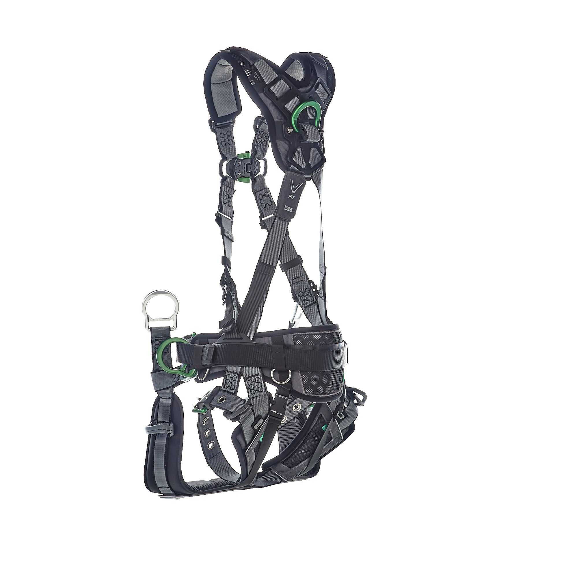 MSA V-FIT Tower Harness w/Back, Front & Side D-Rings - Tongue Buckle Leg and Belt Straps - Shoulder & Leg Padding - Extra Small - 10218041