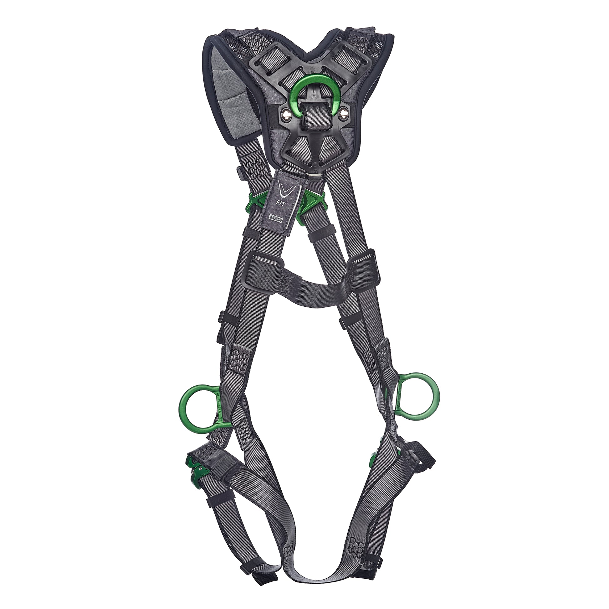MSA V-FIT Harness w/Back, Side and Shoulder D-Rings - Quick-Connect Leg Straps - Shoulder Padding - Extra Large - 10194886