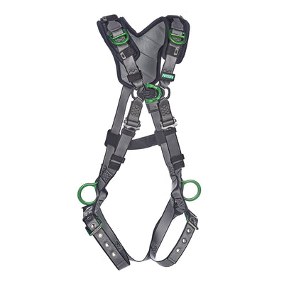 MSA V-FIT Harness w/Back, Front, Side & Shoulder D-Rings - Tongue Buckle Leg Straps - Shoulder Padding - Extra Small - 10194900