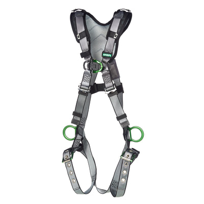 MSA V-FIT Harness w/Back, Front & Side D-Rings - Tongue Buckle Leg Straps - Shoulder Padding - Extra Small - 10194896