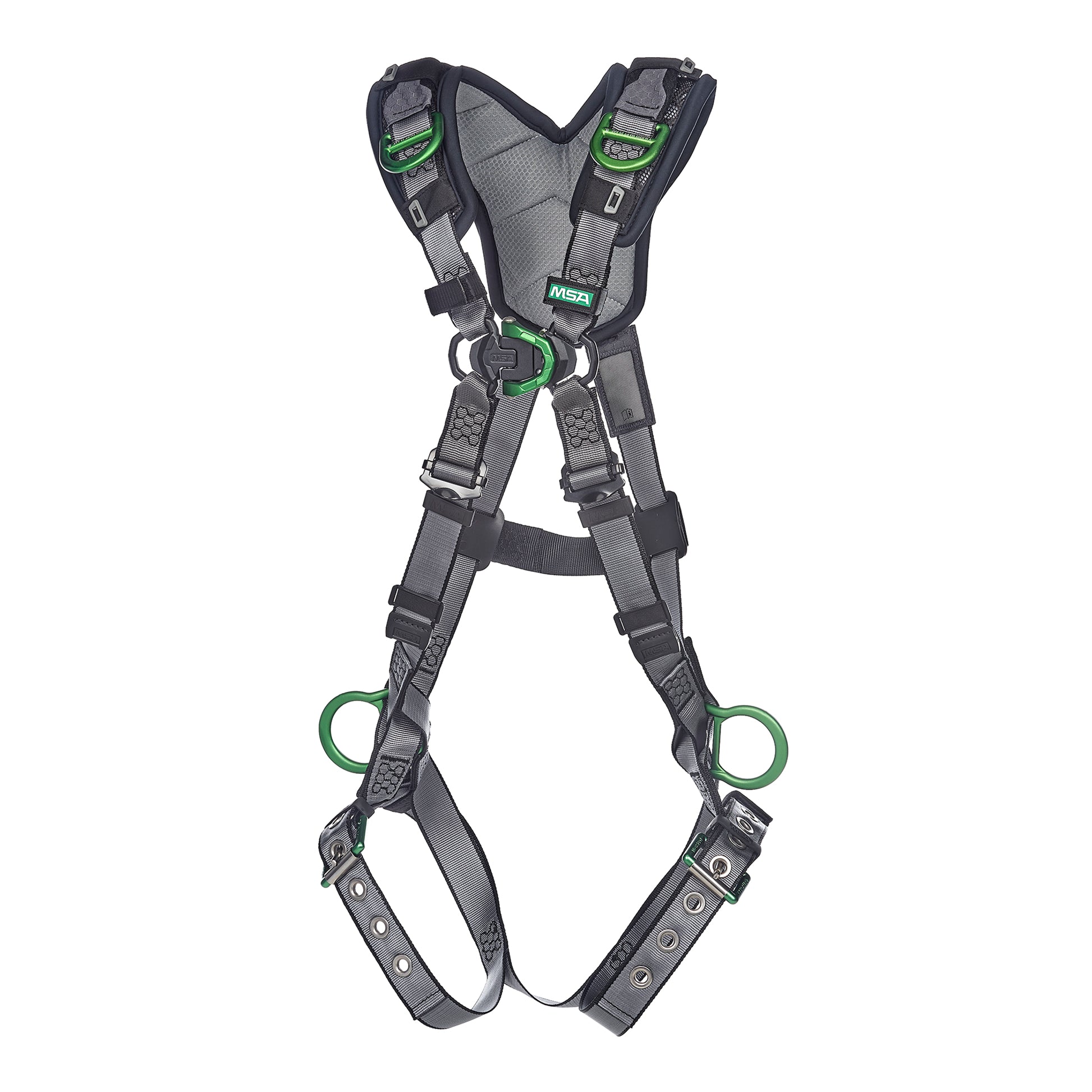 MSA V-FIT Harness w/Back, Front, Side & Shoulder D-Rings - Tongue Buckle Leg Straps - Shoulder Padding - Extra Large - 10194906