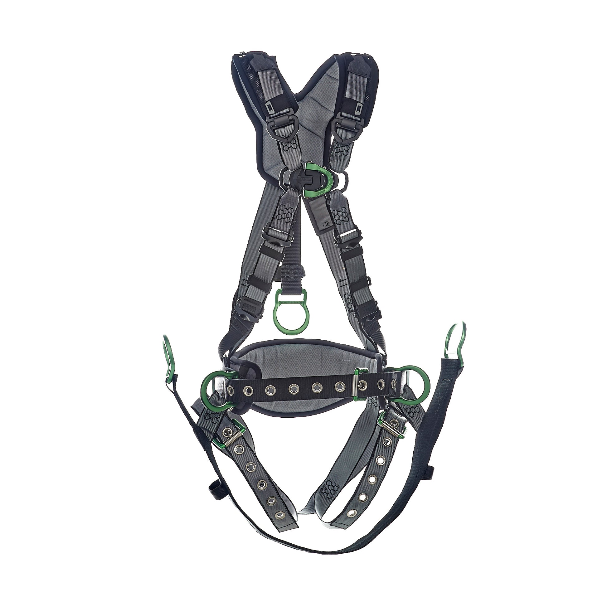 MSA V-FIT Derrick Harness w/Back, Front & Side D-Rings - Tongue Buckle Leg Straps - Shoulder Padding - Extra Large - 10195206