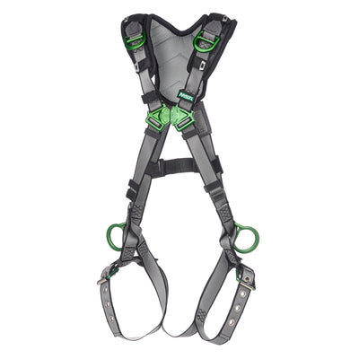 MSA V-FIT Harness w/Back, Side and Shoulder D-Rings - Tongue Buckle Leg Straps - Shoulder Padding - Super Extra Large - 10194943