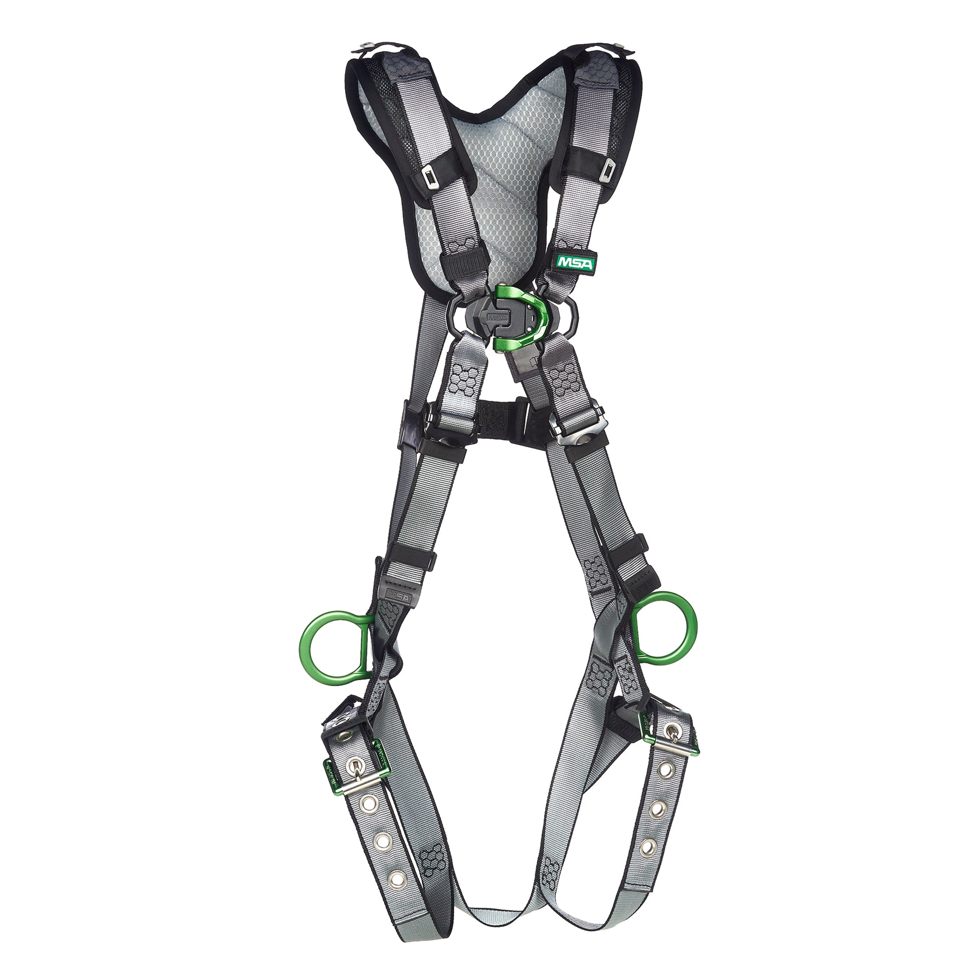 MSA V-FIT Harness w/Back, Front & Side D-Rings - Tongue Buckle Leg Straps - Shoulder Padding - Extra Small - 10194896