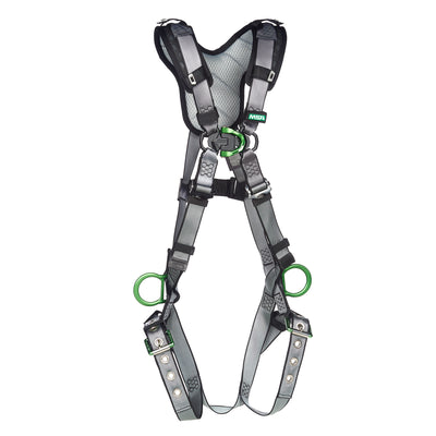 MSA V-FIT Harness w/Back, Front & Side D-Rings - Tongue Buckle Leg Straps - Shoulder Padding - Extra Small - 10194896