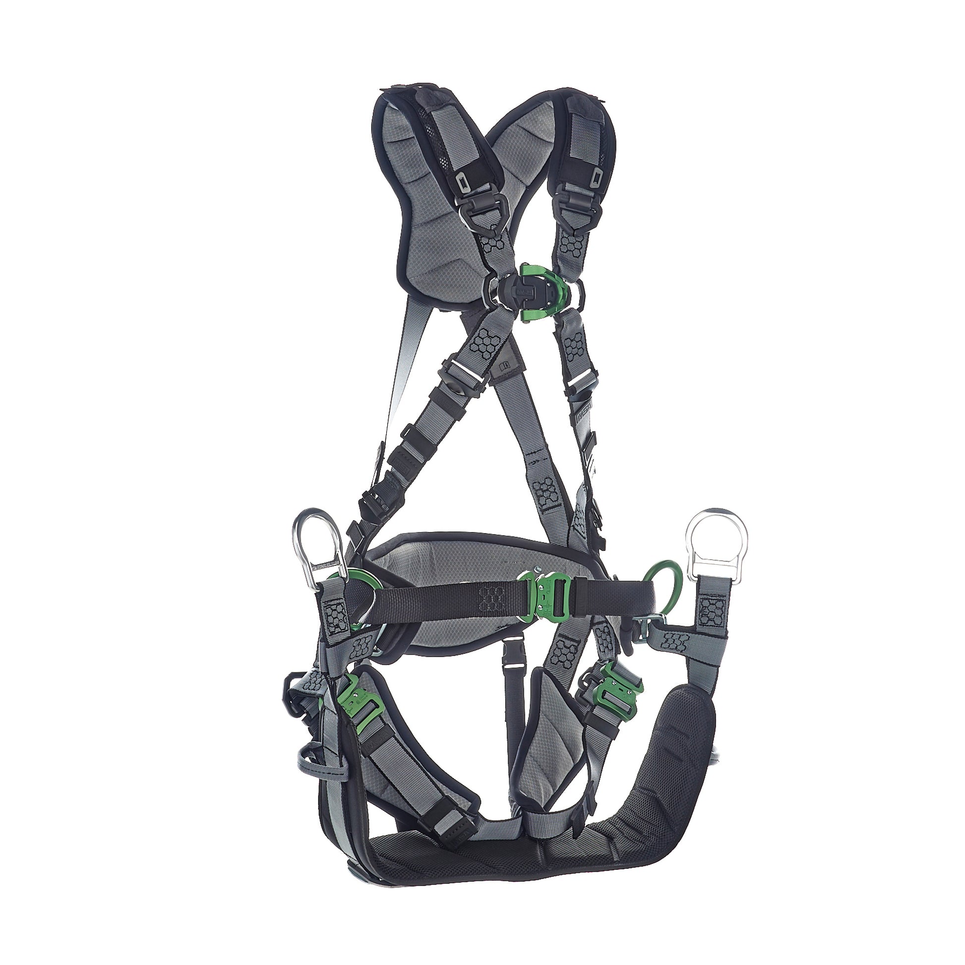 MSA V-FIT Tower Harness w/Back, Front & Side D-Rings - Quick-Connect Leg and Belt Straps - Shoulder & Leg Padding - Extra Large - 10218049