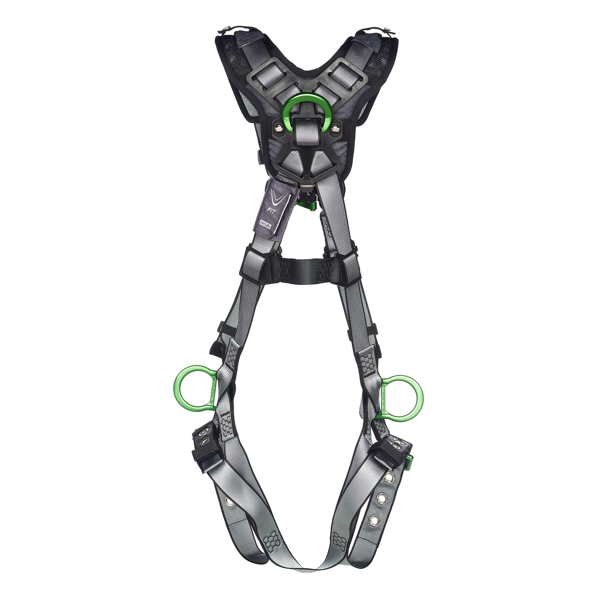 MSA V-FIT Harness w/Back, Front & Side D-Rings - Tongue Buckle Leg Straps - Shoulder Padding - Extra Small - 10194896