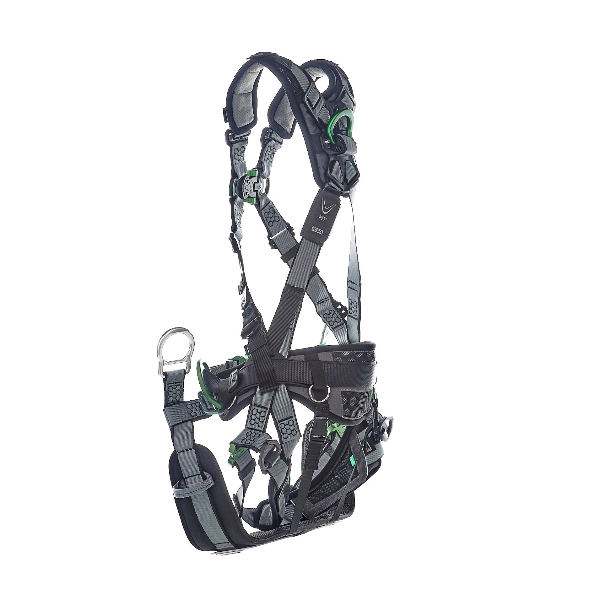 MSA V-FIT Tower Harness w/Back, Front & Side D-Rings - Quick-Connect Leg and Belt Straps - Shoulder & Leg Padding - Extra Large - 10218049