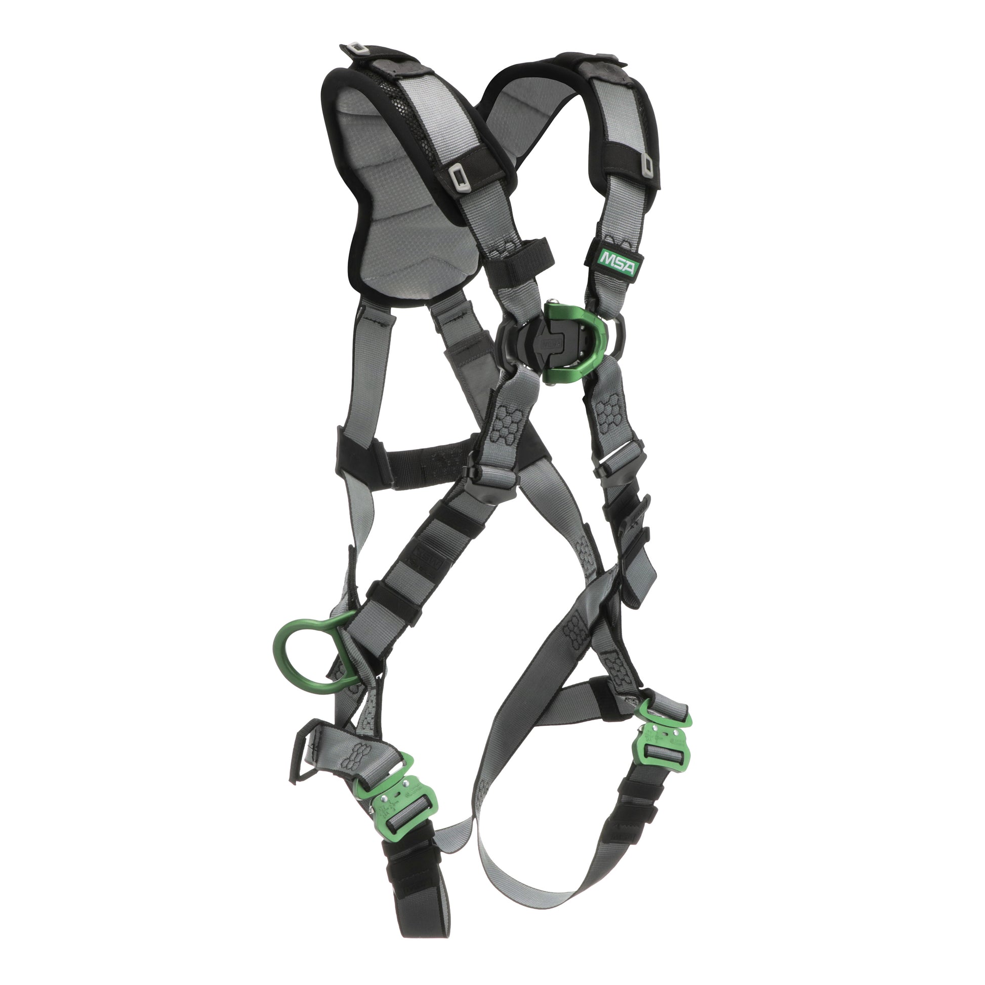 MSA V-FIT Harness w/Back, Front & Side D-Rings - Quick-Connect Leg Straps - Shoulder Padding - Extra Large - 10194865