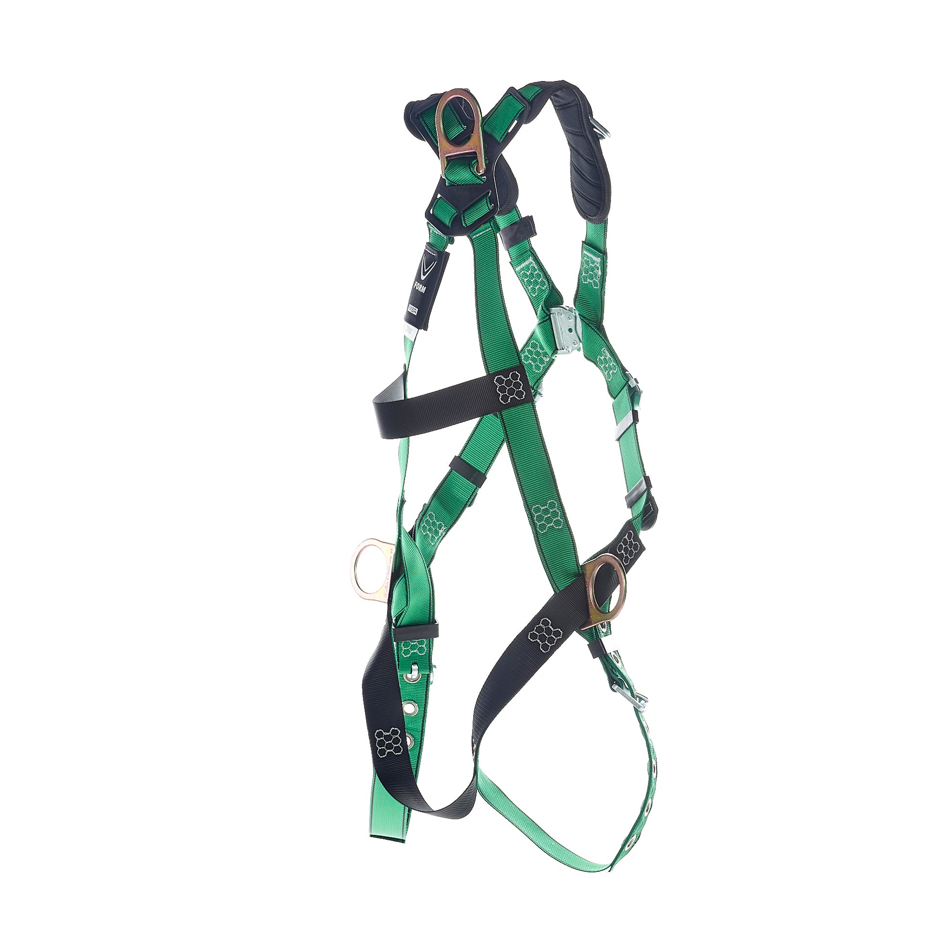 MSA V-FORM Harness w/Back, Front & Side D-Rings - Tongue Buckle Leg Straps Quick Connect Chest Buckle - Super Extra Large - 10206072