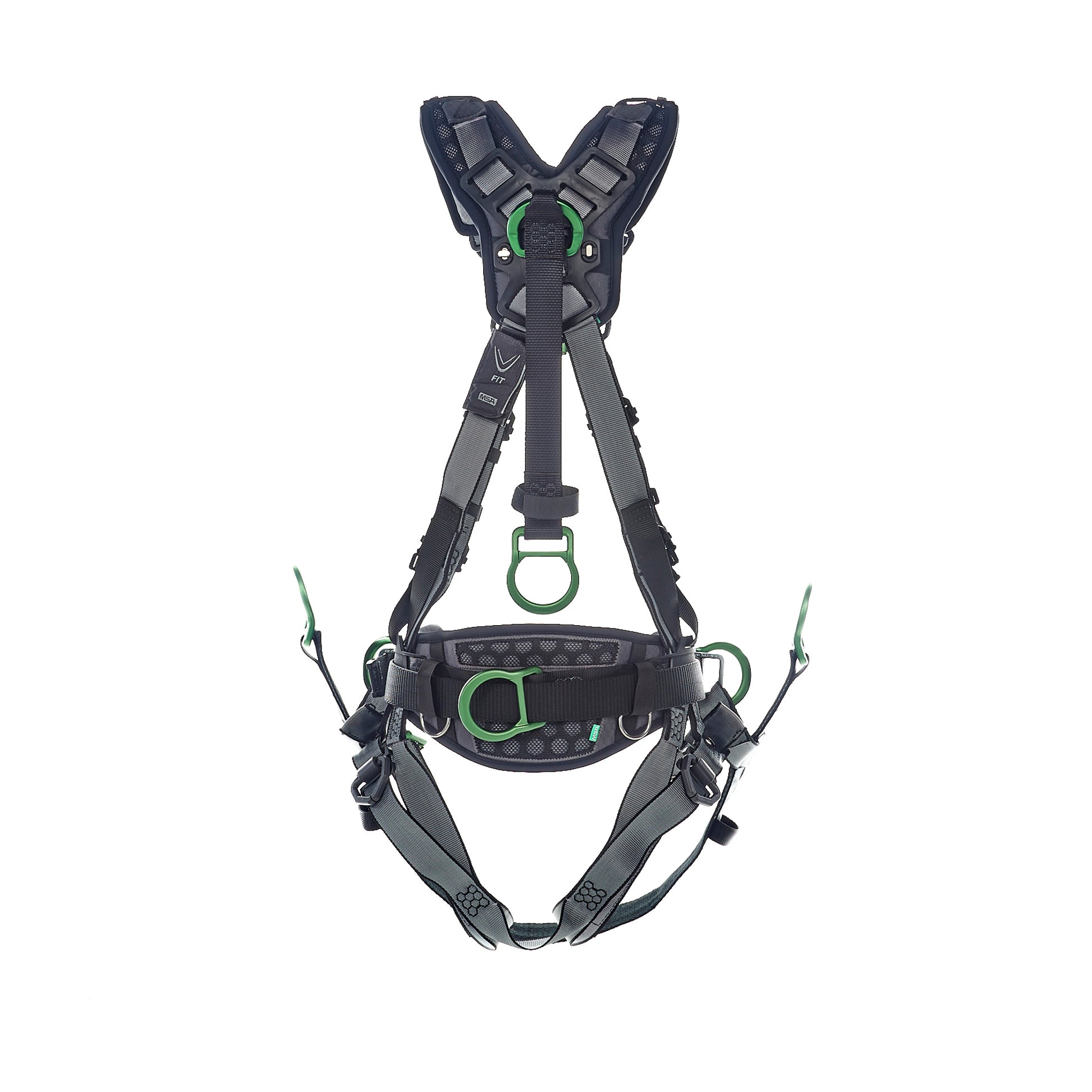 MSA V-FIT Derrick Harness w/Back, Front & Side D-Rings - Tongue Buckle Leg Straps - Shoulder Padding - Standard - 10195205